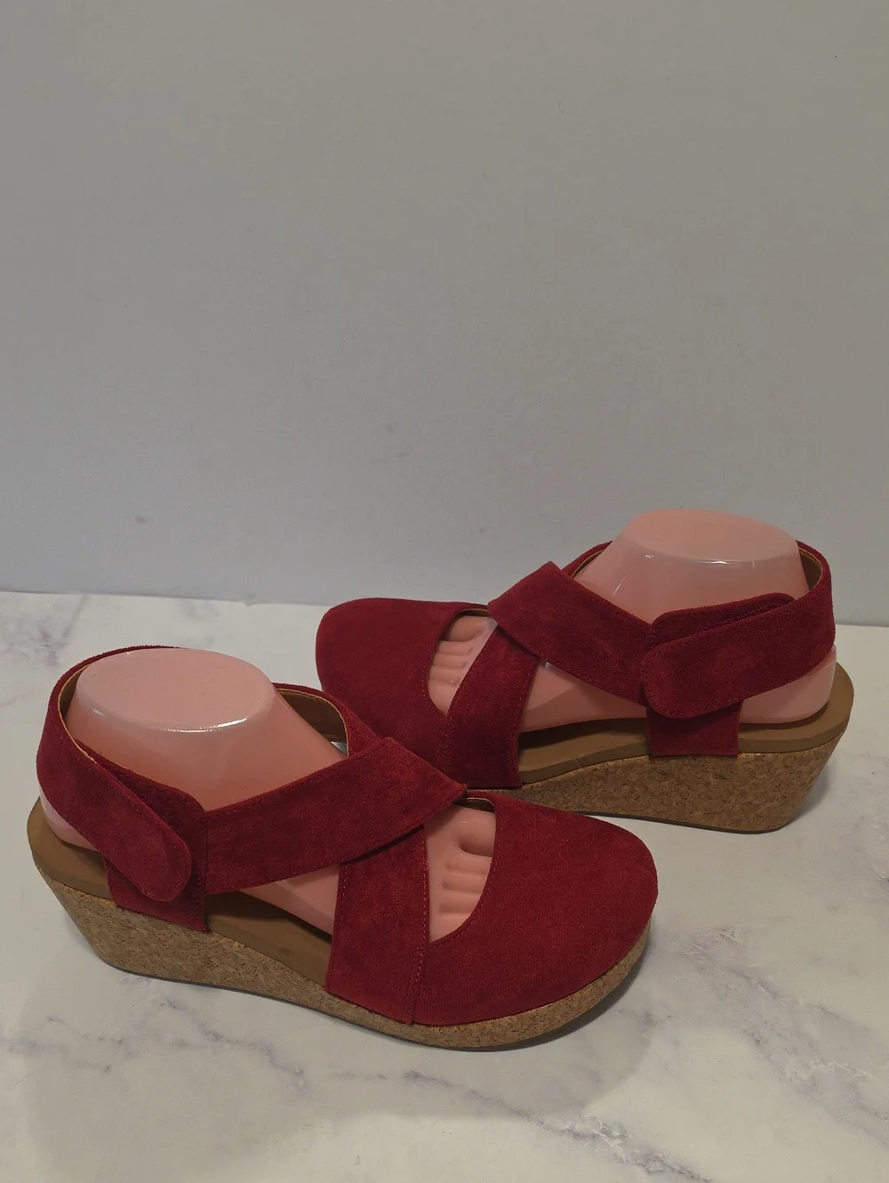 Corkys Women’s Red Suede Wedge Sandals